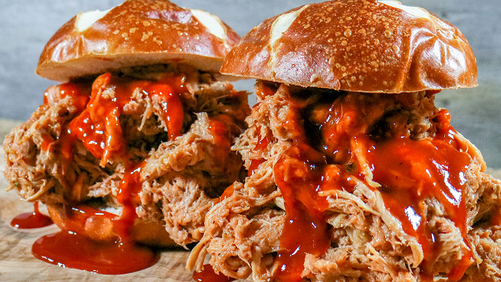 Image of Pulled Pork Sandwich with Pretzel Bun