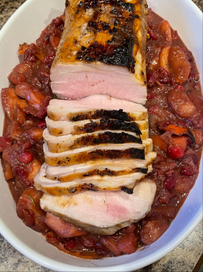 Image of Pork Loin Roast with Maple Glaze, Apples and Cranberries