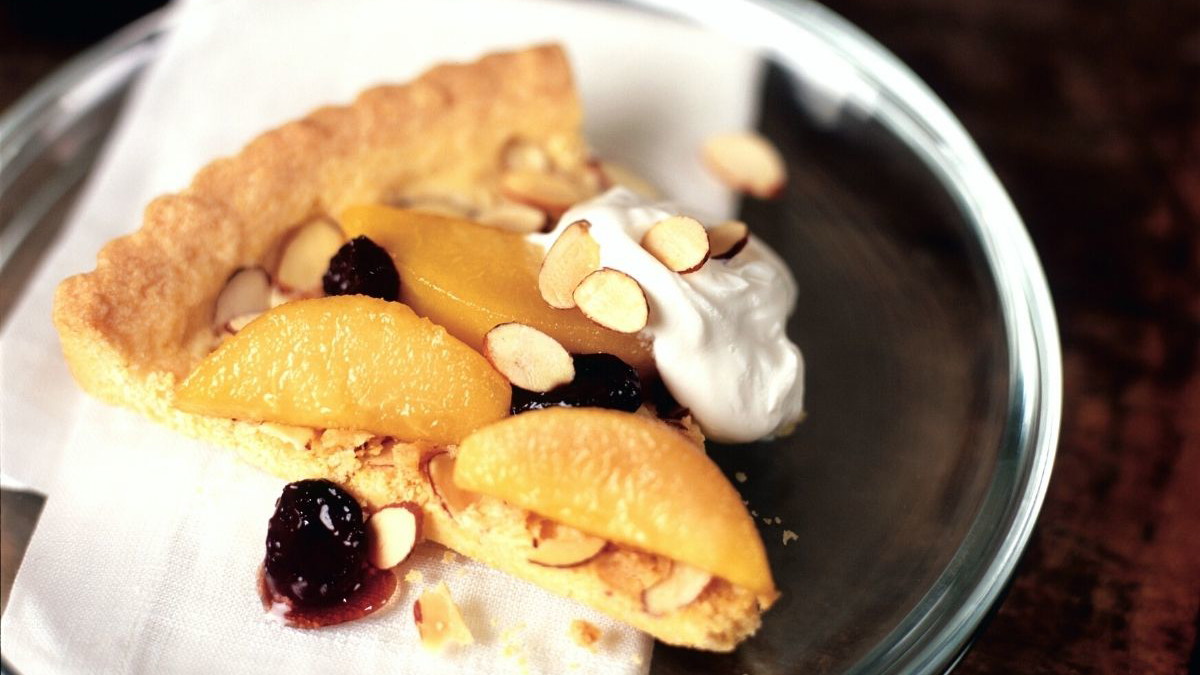 Image of Almond Polenta Tart with Caramelized Pears and Cherries