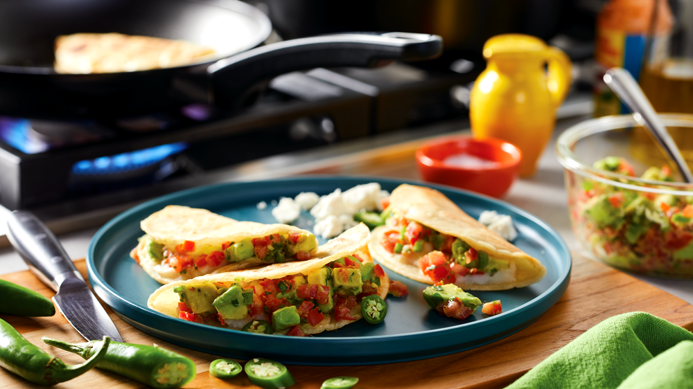 Image of Potato Tacos with Caramelized Onions and Avocado Relish