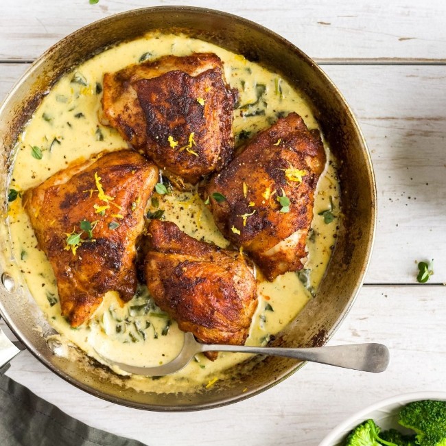 Image of Spiced Paprika Chicken Thighs with Creamy Lemon Sauce