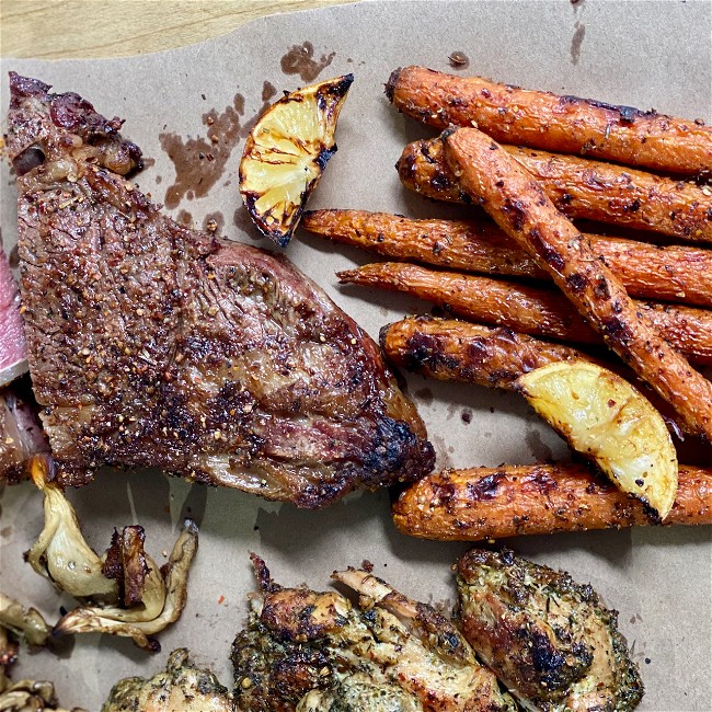 Image of Pepper Grilled Ribeye and Carrots