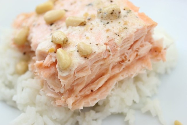 Image of Salmon with Garlic Butter and Pine Nuts