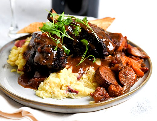 Image of Red Wine Braised Short Ribs with Baby Carrots and Baby Dutch Yellow Potatoes