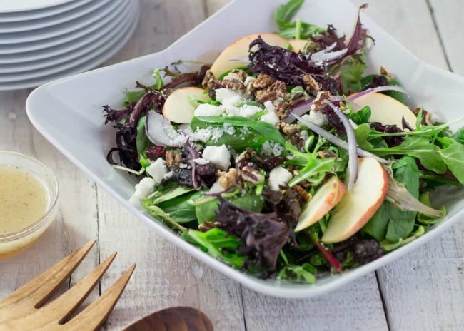 Image of Apple, Dried Cherry, and Walnut Salad with Maple Dressing