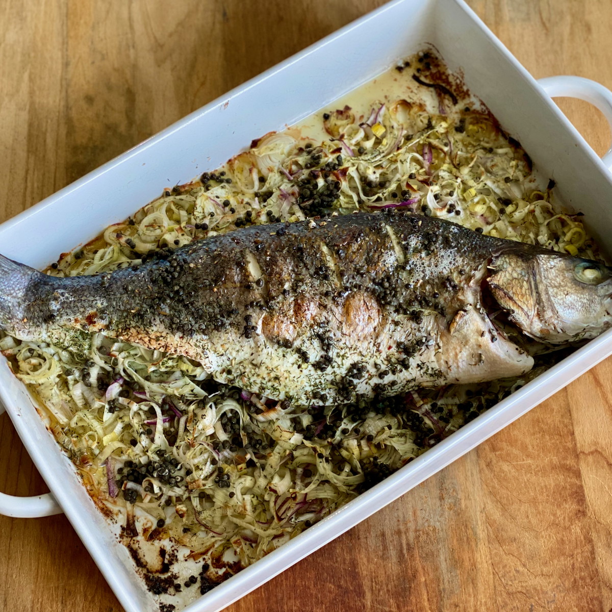 Butter Roasted Fish With Leeks, Capers & Tarragon