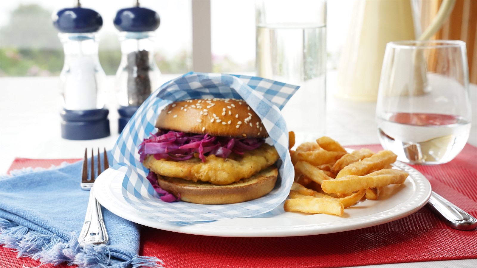 Image of Beer Battered Cobia Burger with Cusabi Cole Slaw