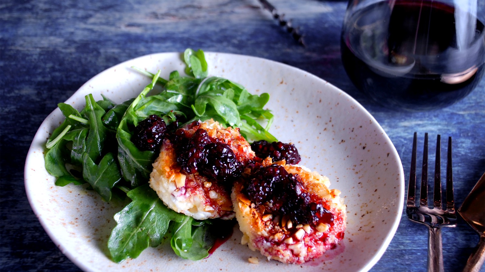 Image of Blackberry Cabernet Sauce with Goat Cheese Medallion