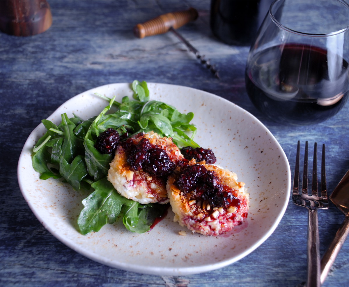 Blackberry Cabernet Sauce with Goat Cheese Medallion