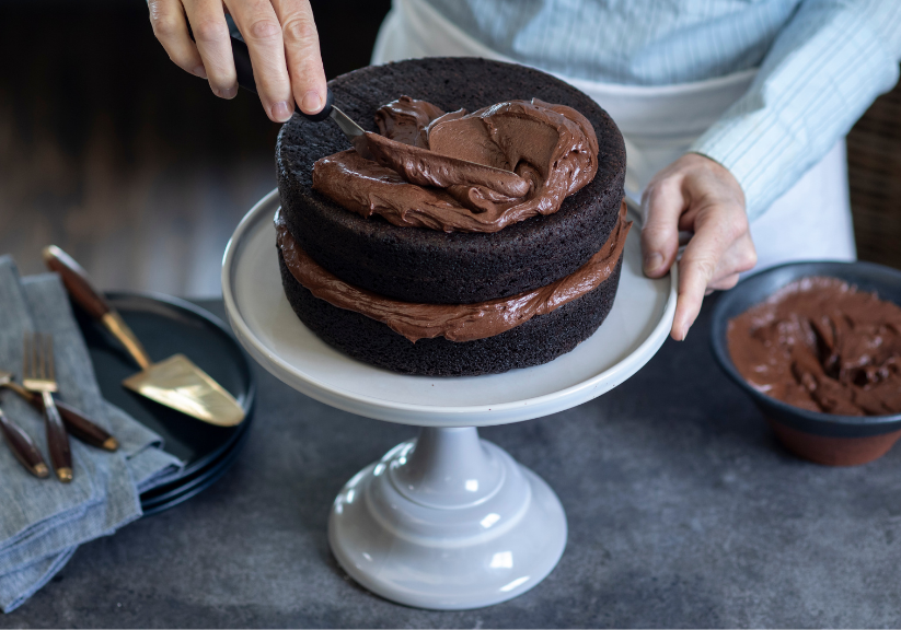 Classic Yellow Layer Cake with Fudge Filling - The Baker Chick