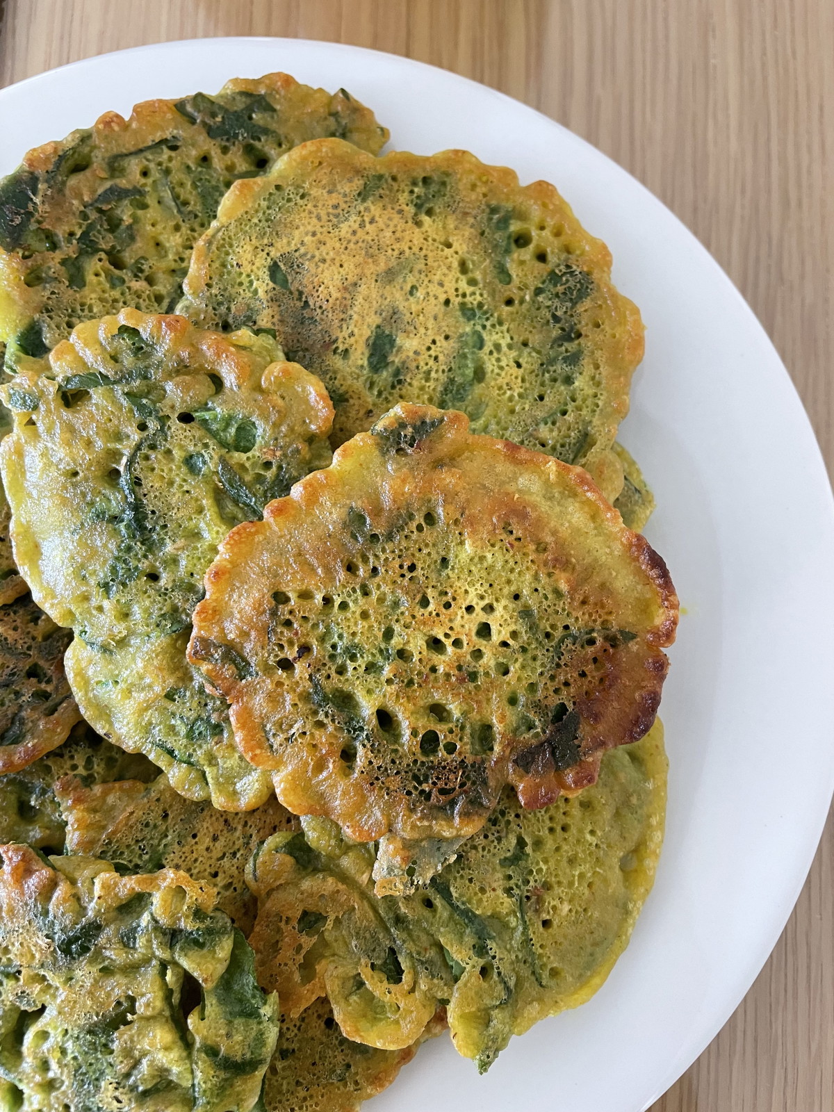Spinach Bhajee recipe; A healthier delicious shallow fry fritter option from a Gujarati cookbook