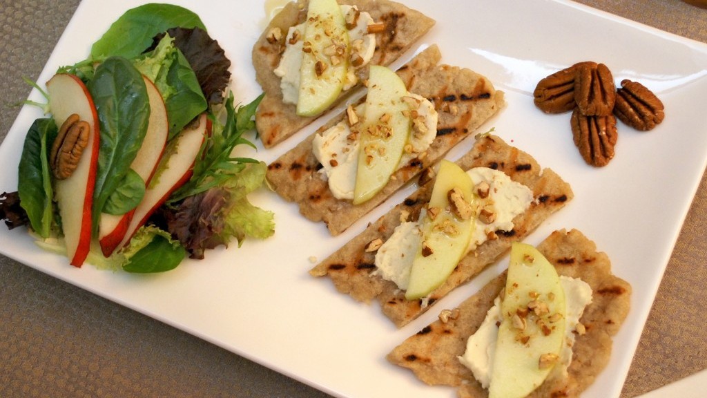 Image of Grilled Flatbreads with Goat Cheese, Apples, Pecans, and Honey
