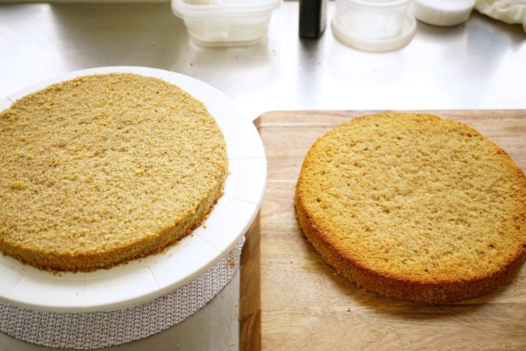 Image of Slice the cake in half horizontally to make a top...