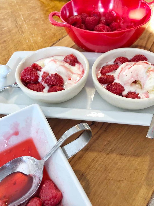 Image of Warm Raspberries over Ice Cream