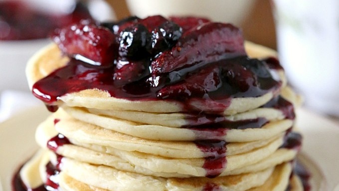 Image of Lemon Pancakes with Balsamic Berry Compote