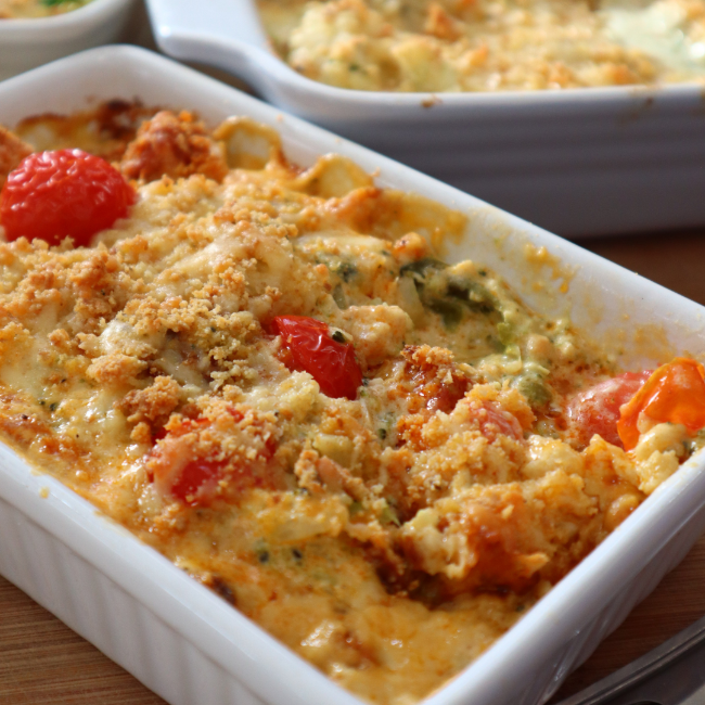 Image of Broccoli & Cauliflower Cheesy Bake 4 ways - Chorizo & Tomato