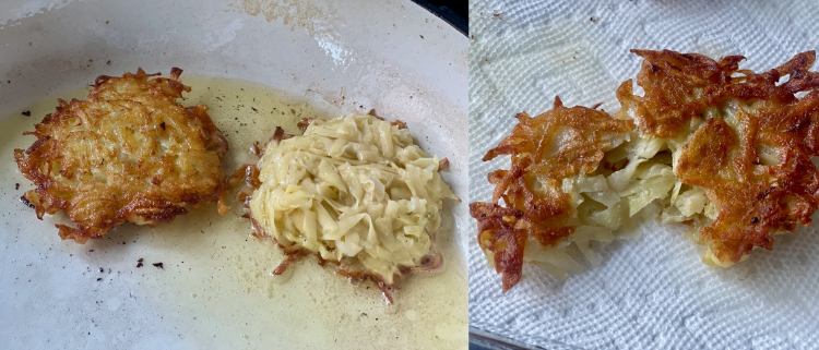 Image of When the edges are golden brown, flip each latke and...