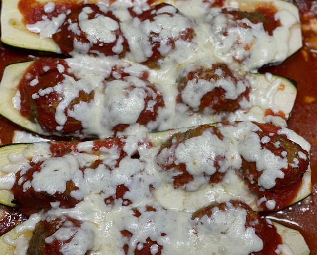 Image of Cheesy Meatball Stuffed Zucchini