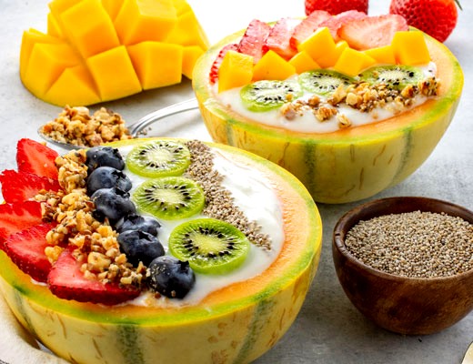 Image of Charentais Melon Kiwi Berry Yogurt Bowls
