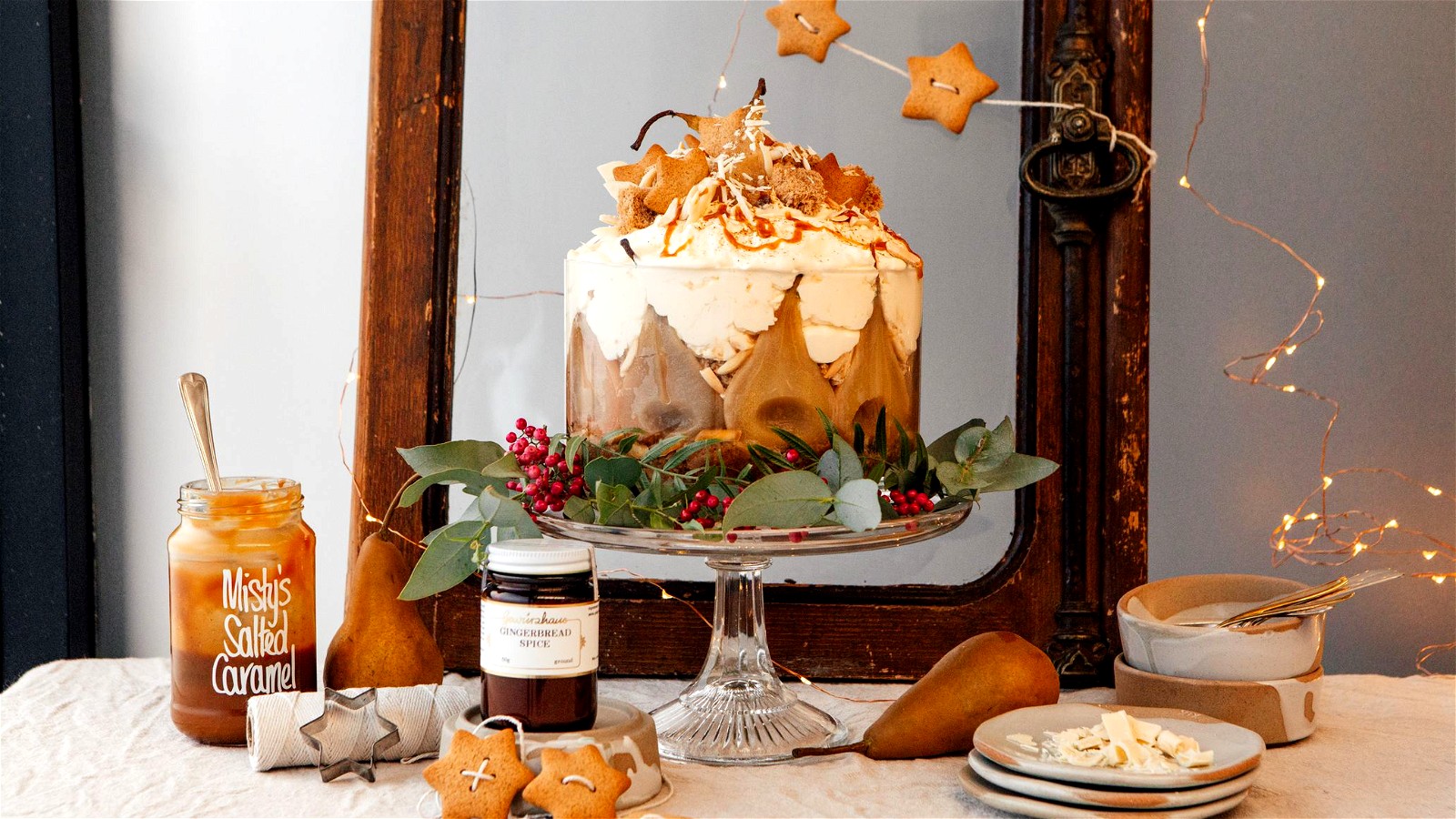 Image of Gingerbread Spiced Trifle with Poached Pears & Gingerbread Caramel