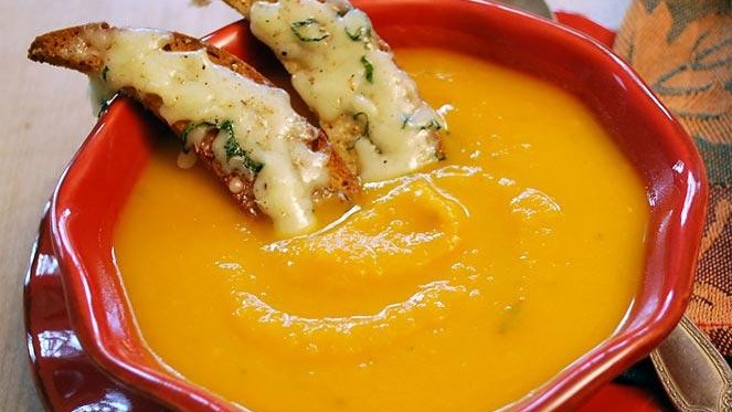 Image of Pumpkin Soup with Sage Gruyere Crostini