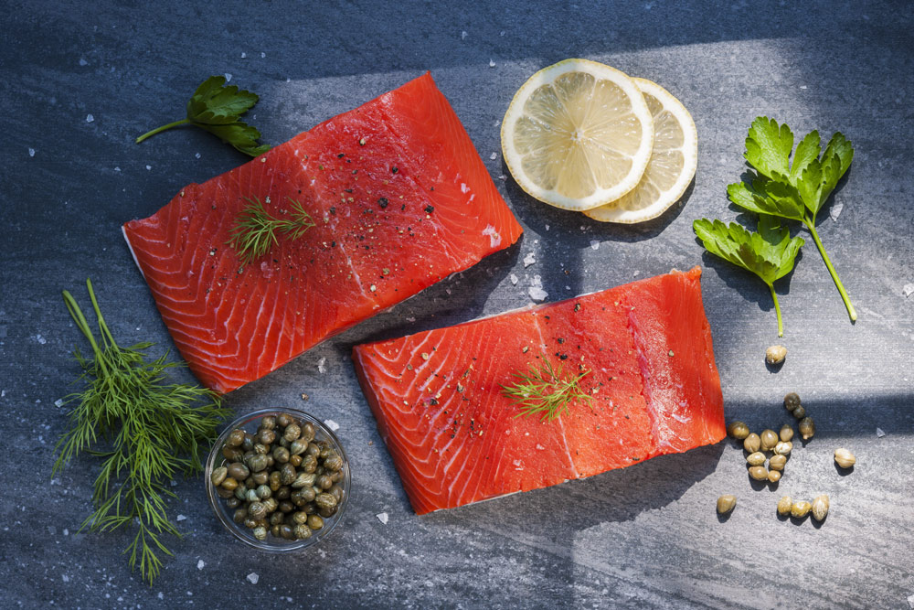 Roasted Salmon with Lemon Garlic Dill and Caper Butter Sauce