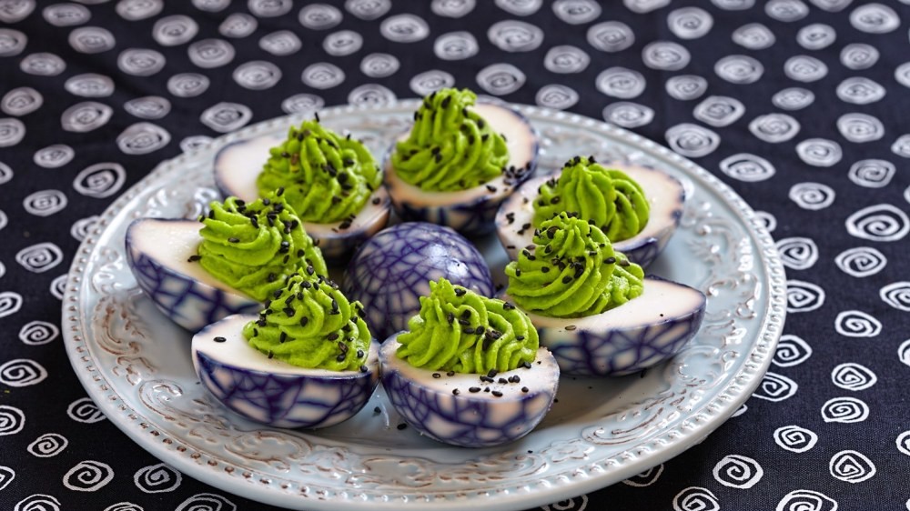 Image of Spooky Spiderweb Deviled Eggs