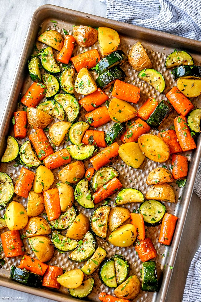 Image of Garlic Herb Roasted Potatoes Carrots and Zucchini
