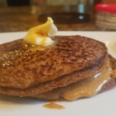 Image of Vegan Chocolate Peanut Butter Protein Pancakes