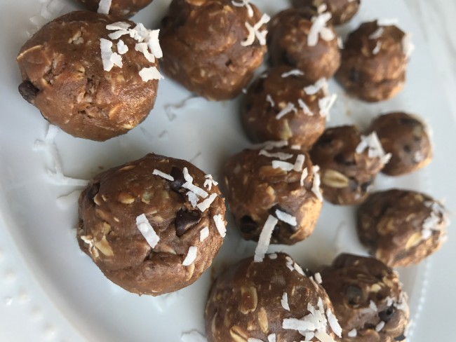 Image of No Bake Chocolate Coconut Peanut Butter Protein Balls