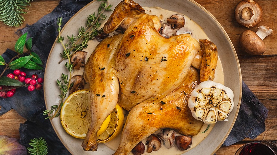 Image of Roasted Chicken with White Wine Mushroom Cream