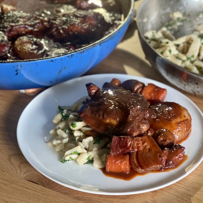 Image of Coq au Vin and Buttered Spaetzle 