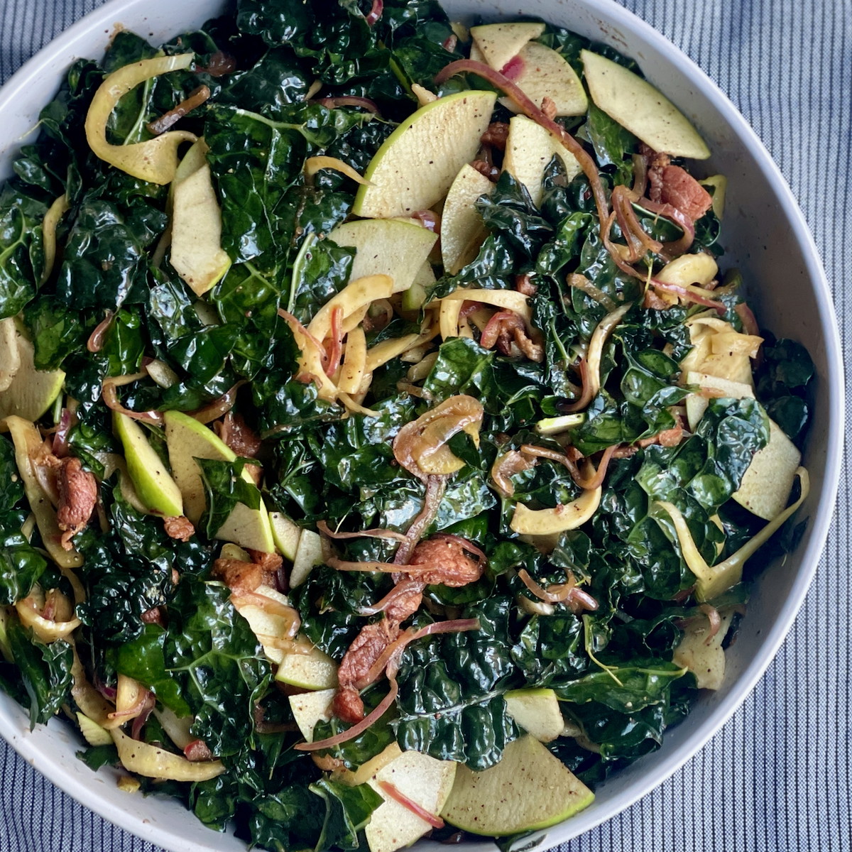 Kale and Warm Bacon Dressing with Fennel and Apples