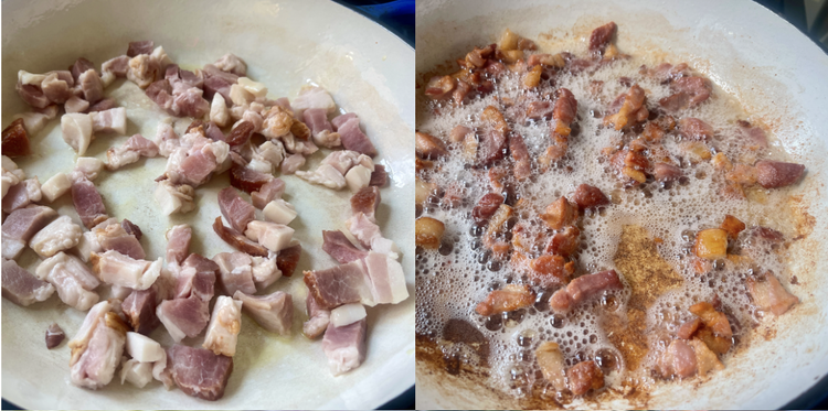 Image of Leave the bacon to render in the pan over medium heat until golden brown, stirring occasionally.
