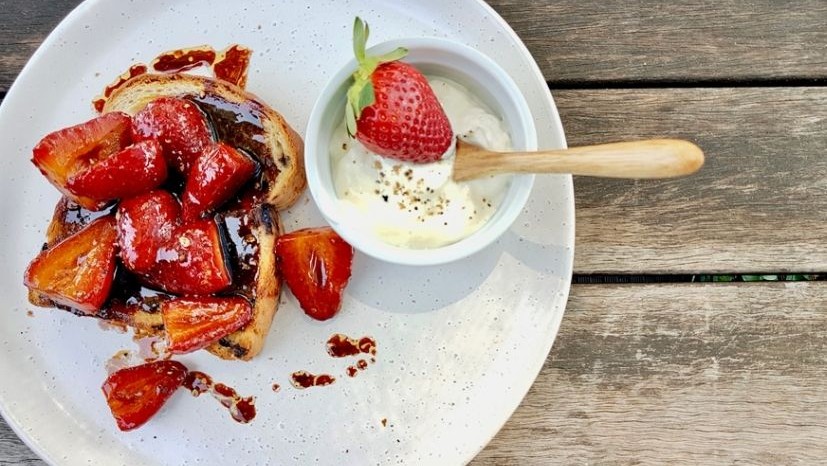 Image of Roasted Balsamic Strawberries on fruit toast