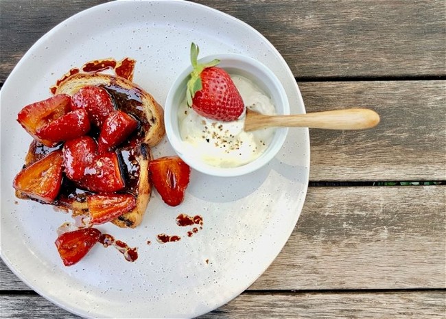 Image of Roasted Balsamic Strawberries on fruit toast