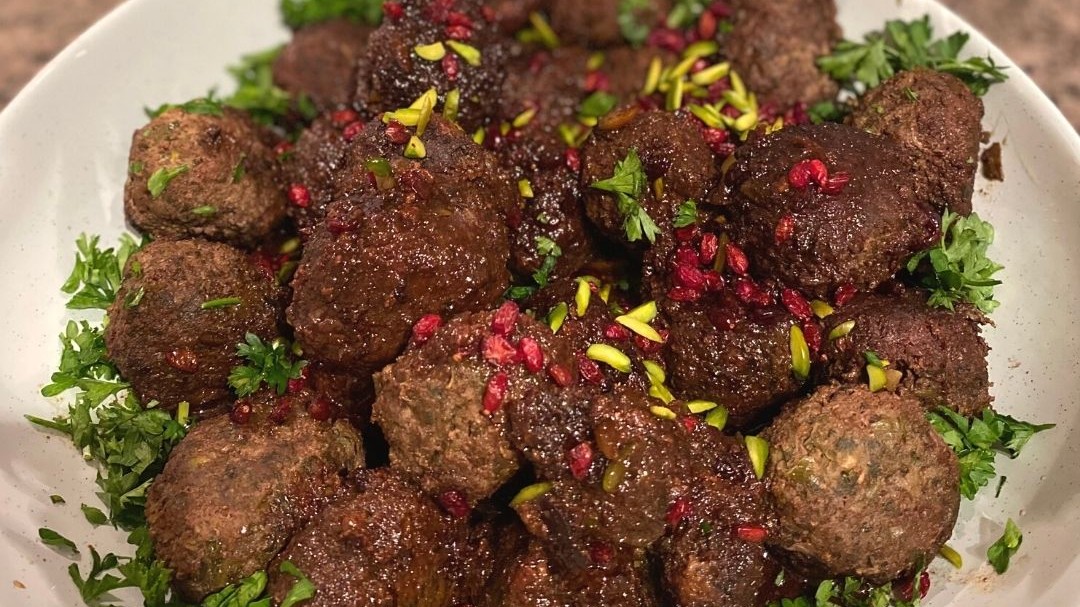 Image of Pistachio and Pomegranate Meatballs with Cucumber and Pomegranate Salad