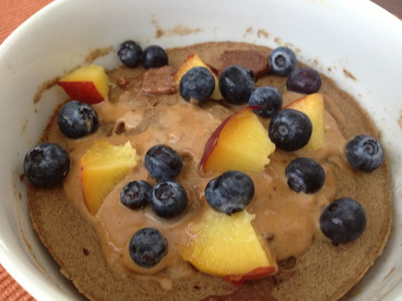 Gluten-Free Peach & Blueberry Microwave Protein Muffin