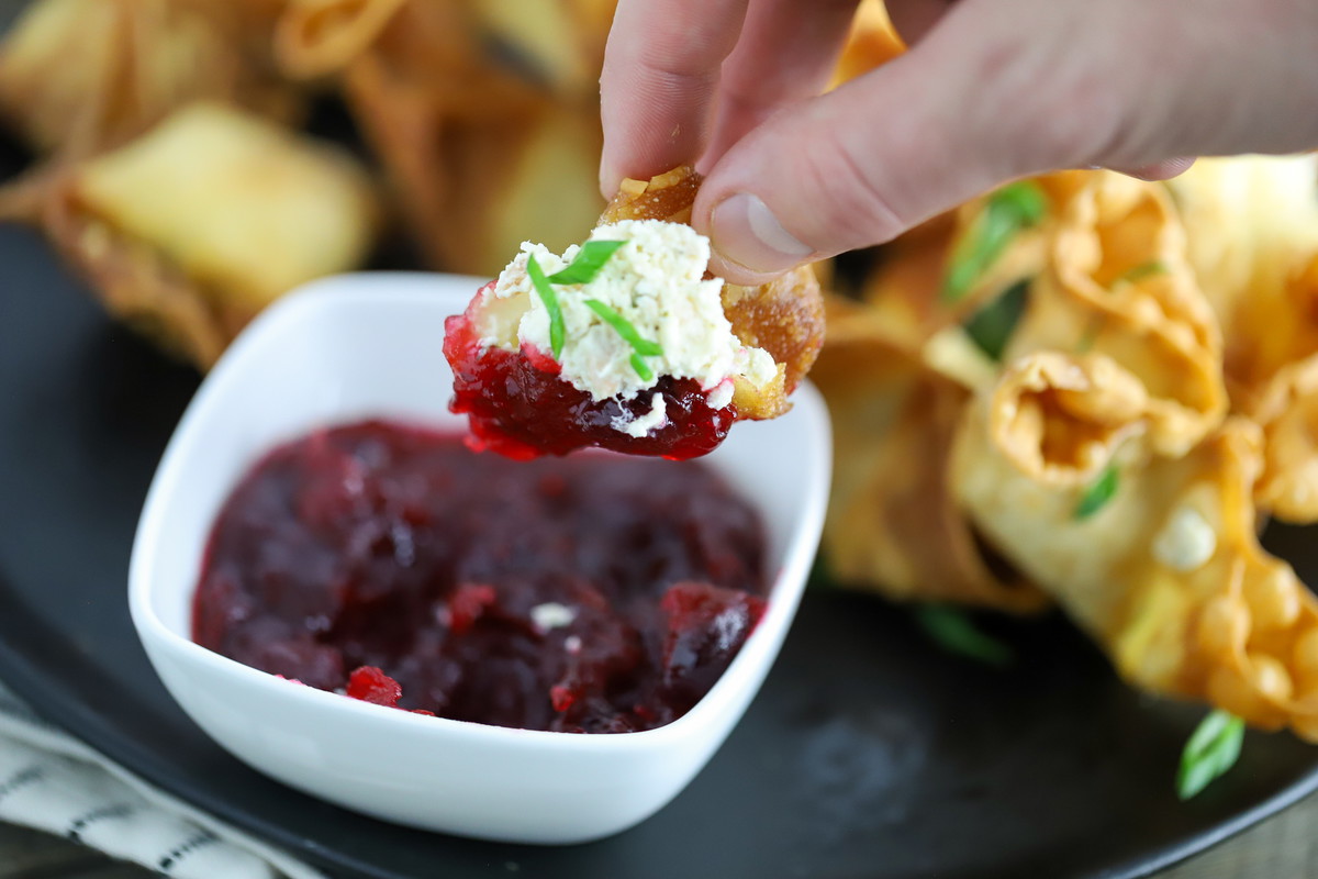 Smoked Salmon Rangoon with Cranberry Dipping Sauce