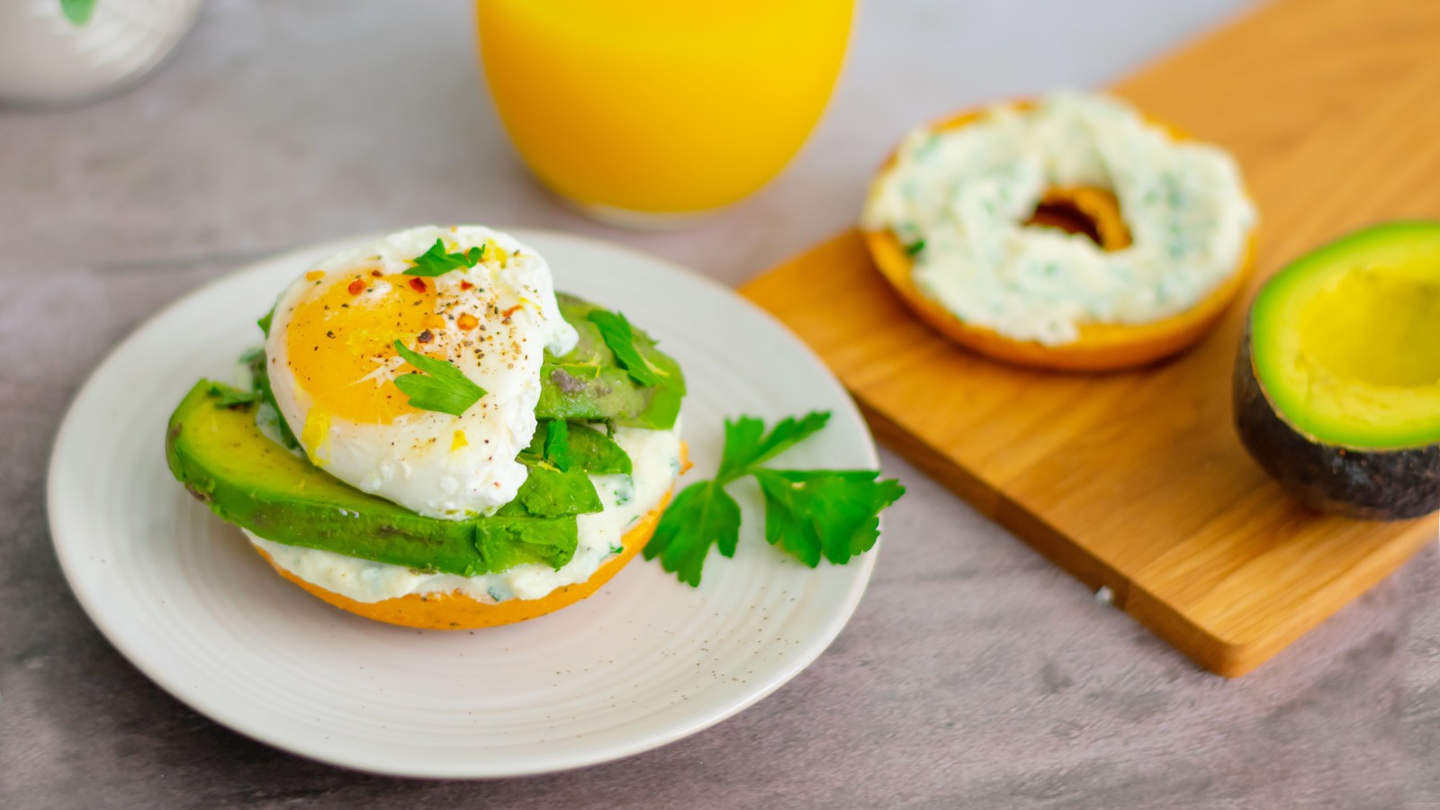 Image of Gluten Free Bagel Sandwich With Lemon Herb Ricotta And Poached Egg 