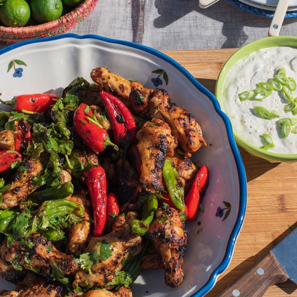 Image of Sweet Peeper Wings & Charred Chiles with Creamy Garlic Dip