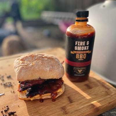 Image of Smoked Beef Rib Sandwich with Black and Tan