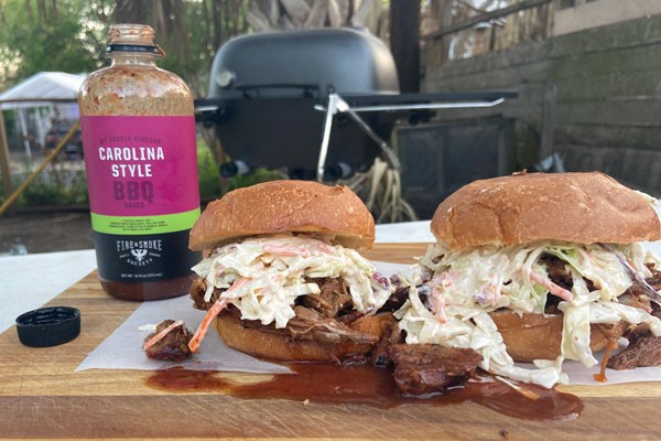 Image of Pulled Pork Sandwiches with Cabbage Slaw and Cousin Vinegar