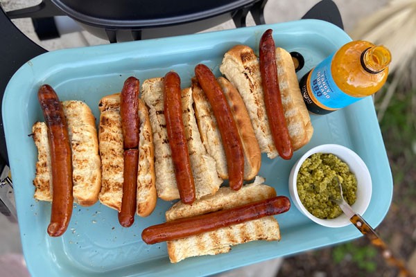 Image of Hot Dogs with Cornichon Relish and Major Mustard