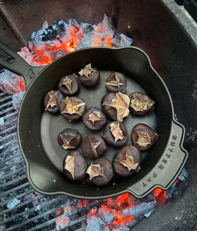 Image of Grill-Roasted Chestnuts with Holy Garlic