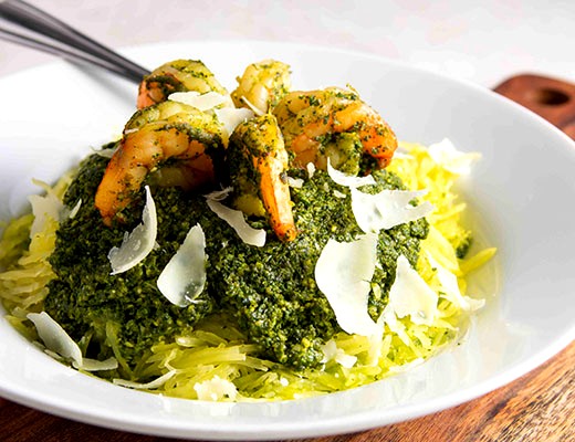 Image of Spaghetti Squash with Basil Pesto Shrimp