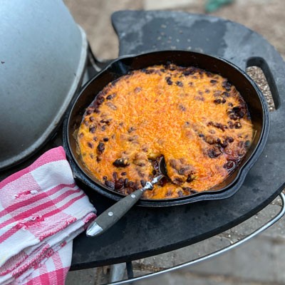 Image of Barbecue Black Beans and Cheese Skillet Nachos