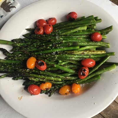 Image of Charred Asparagus and Cherry Tomatoes