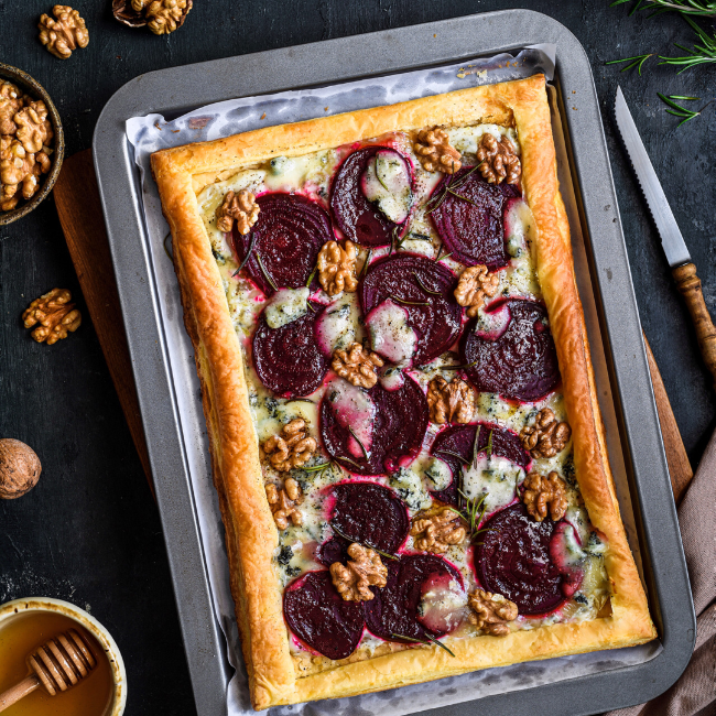 Image of Walnut, Blue Cheese & Beetroot Puff Pastry Tart