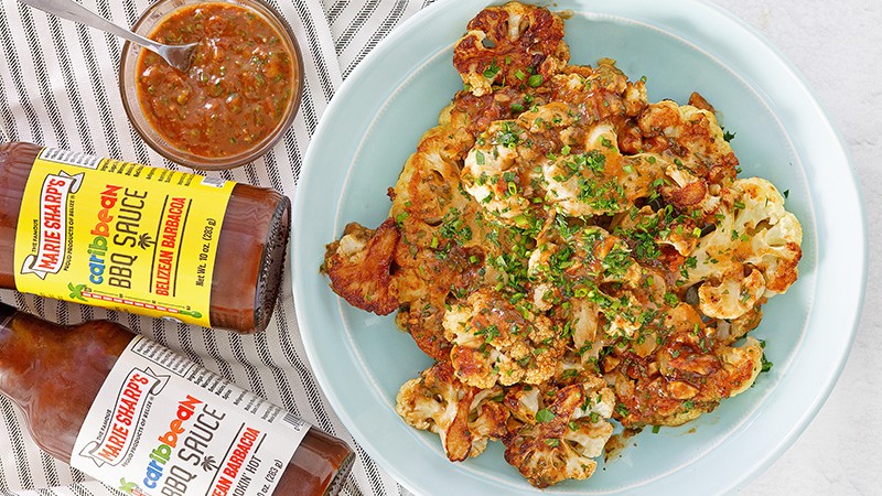 Image of Roasted Cauliflower Steak with Caribbean BBQ Sauce